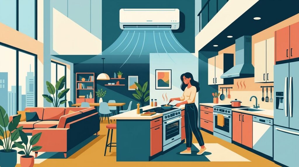 Best AC systems for large open kitchens with heavy appliances