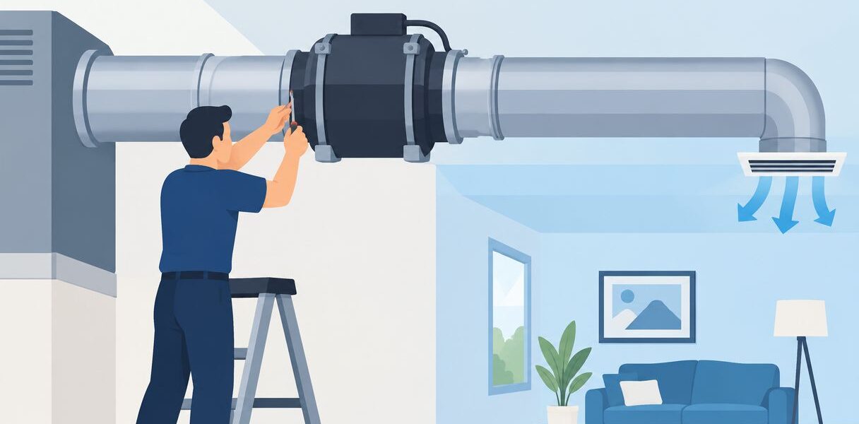 How to connect a duct booster fan to fix uneven cooling